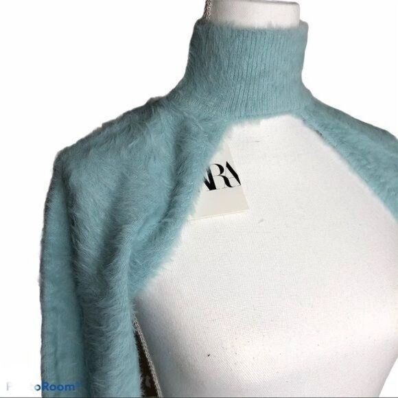 Zara Blue Faux Fur Arm Warmers Medium - Picture 4 of 6